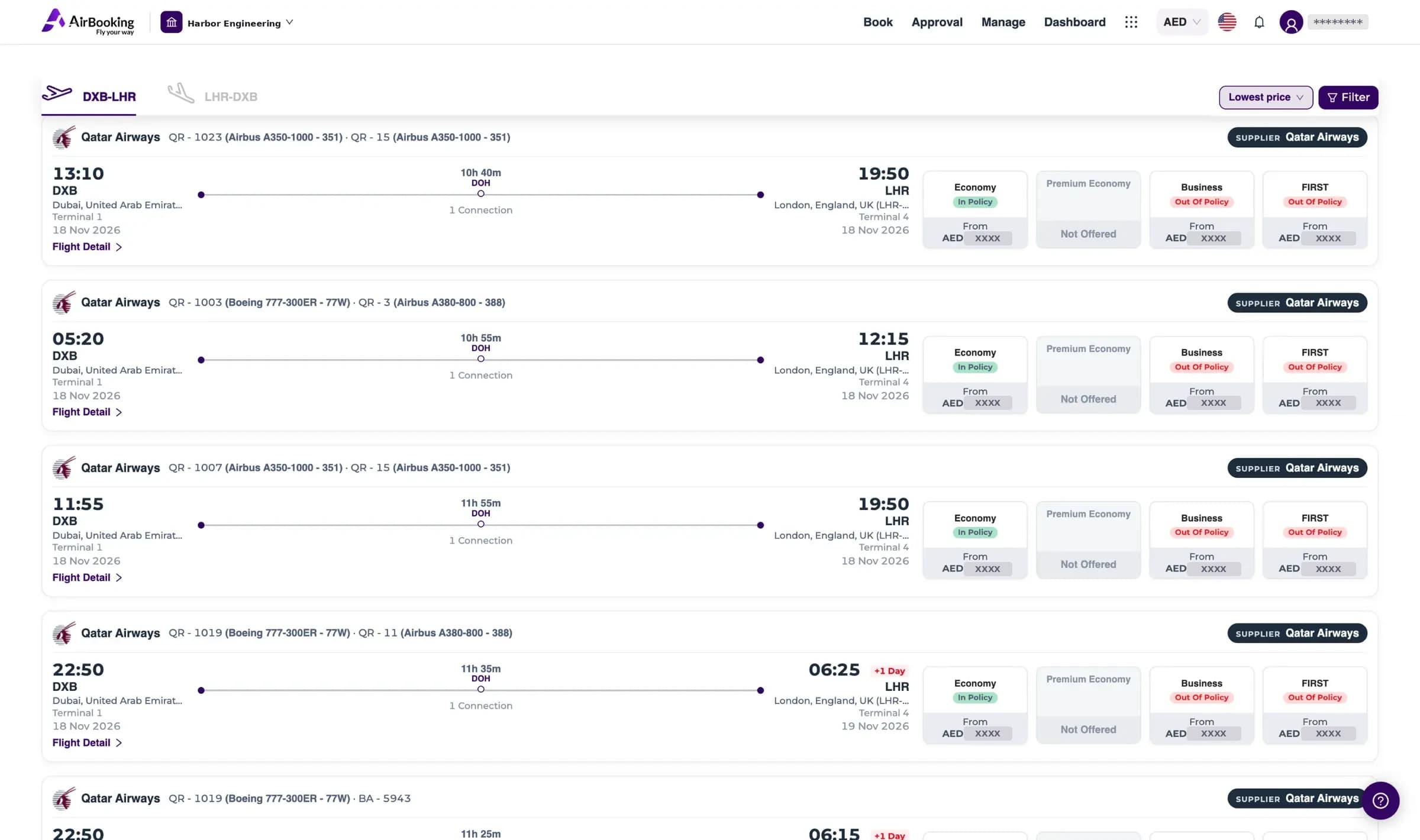 Flight results with policy labels